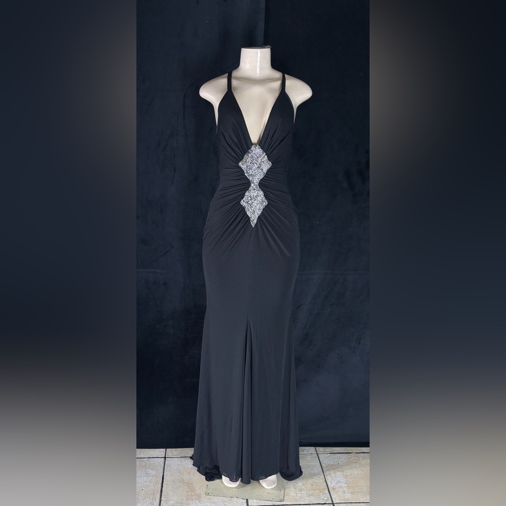 Black Prom Dress with Silver Center Embellishment